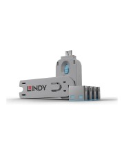 Lindy USB Port Schloss 4 Stueck mit Schlüssel Code BLAU Kabel (40452)