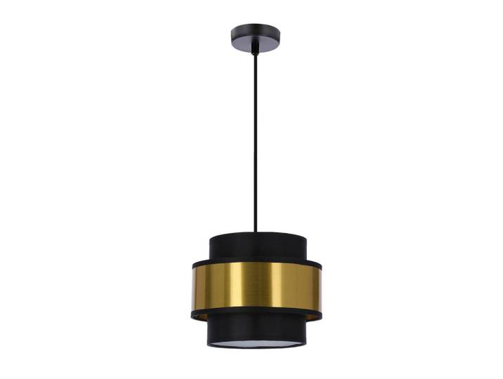 Pendelleuchte Prestige, Schwarz, Goldfarben, Metall, Kunststoff, zylindrisch, 100 cm, RoHS, Europäischer Sicherheitsstandard, einfach zu transportieren, Lampen & Leuchten, Innenbeleuchtung, Hängeleuchten, Pendelleuchten