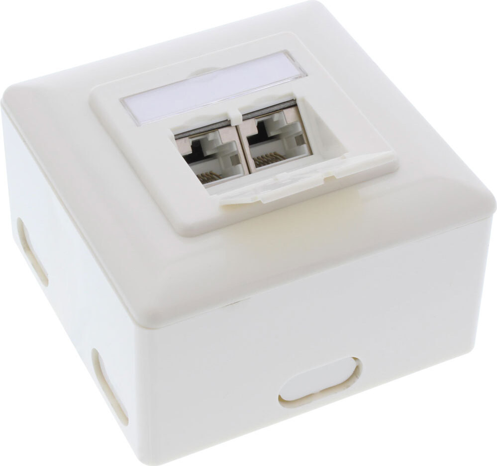 InLine 76842S Cat.6A connectordoos, AP/UP, 2x RJ45-aansluiting, wit (RAL9010), verticaal