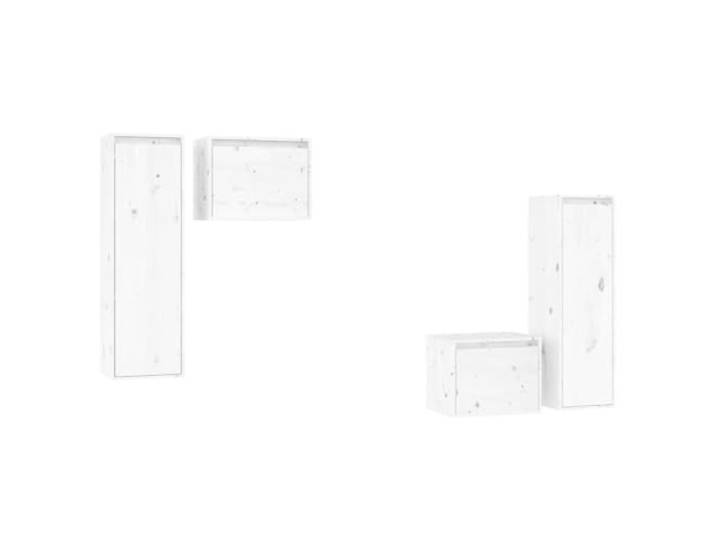 LKJephalotrope TV-Schrank 4er Set Wandschrank Kiefer Massivholz Weiß Flexibel kombinierbare Hängeschränke aus echtem Nadelholz für moderne Ordnung im Wohnzimmer oder Schlafzimmer.