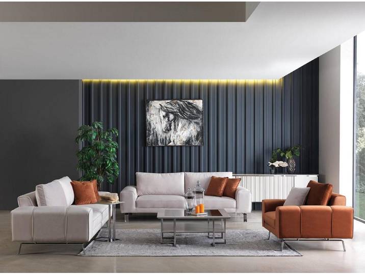 Xlmoebel Polstergarnitur Orange Stoffsofa mit weißen Akzenten für modernes Wohnen, (3 + 3 + 1 Sitzer, 3-tlg., Sofagarnitur 3 + 3 + 1 Sitzer), Hergestellt in Europa