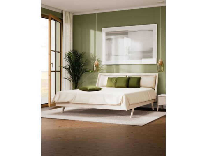 Naturwohnen Massivholzbett 180x200cm Natürlich Weiß lasiert Serie Vireo Doppelbett Design und Handwerk mit bioola® colour veredelt