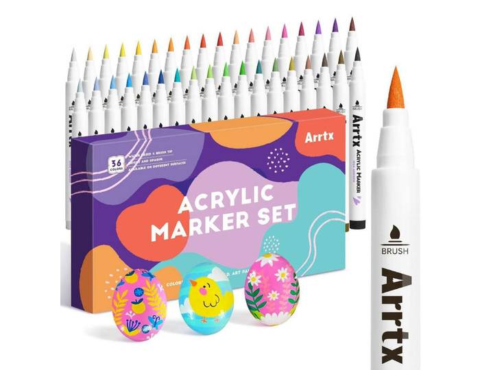 Acrylstifte 36er Set Pinselspitze Wasserfest für Steine Keramik Glas Holz Leinwand, Mehrfarbig, Kunststoff, 1x1x14.4 cm, Dekoration, Malbedarf & Bastelbedarf