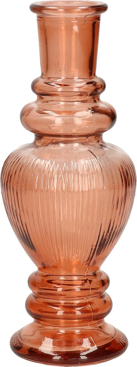 Venice Kaarsen kandelaar - Gekleurd glas - Ribbel - Zacht oranje - D5,7 x H15 cm