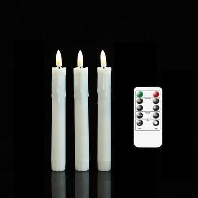 Inspired Living Remote Control Flameless LED Taper Candles Set 3 Or 6 Pieces 6.5 To 11 Inch 17.5 Cm 3 Pieces