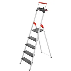 Hailo Alu-Stehleiter »L100 TopLine« 5 Stufen silber