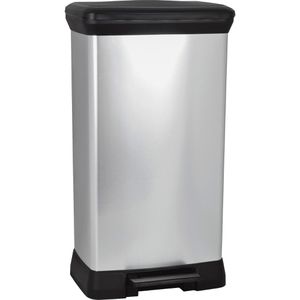 Curver Mülleimer Deco Bin Metallics, silber, aus Kunststoff, geruchssicher, 50 Liter
