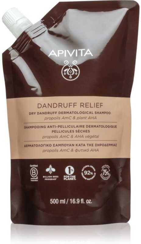 Apivita Dandruff Relief Dry Dandruff Dermatological Shampoo shampoing antipelliculaire pour cuir chevelu sec avec démangeaisons Refill 500 ml