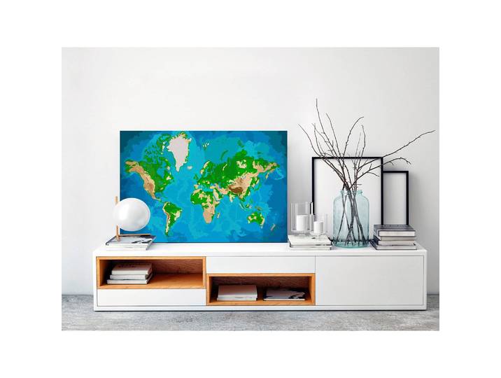 Peinture par numéro - Carte du monde I Lin Bleu 40 x 50cm