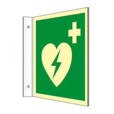 Fahnenschild Automatisierter ext. Defibrillator ISO 7010 Kunststoff langnachleuc.