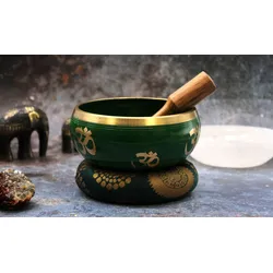 Lrg Tree of Life Singing Bowl Set- Green 14cm
