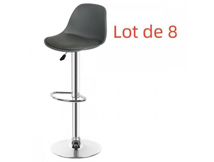 MIPAN. Tabourets de Bar Hauteur réglable(83-103cm) - Lot de 8 Tabourets de Cuisine - Chaise Haute de Bar - Rotation à 360° -Gris
