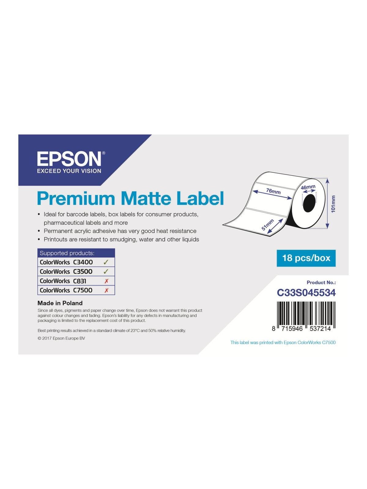 Epson Premium Matte Label Die-Cut 76x51mm