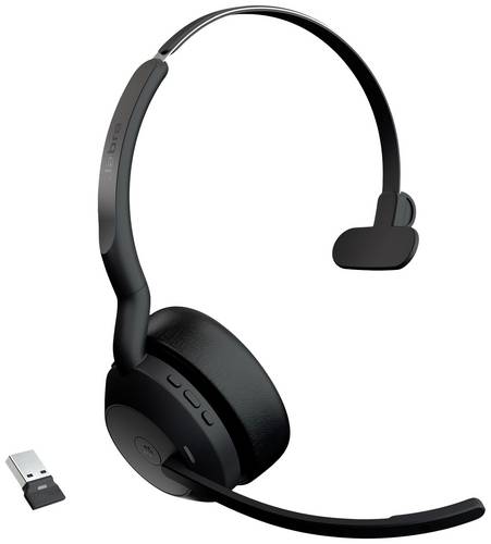 Jabra Evolve2 55 MS On Ear Headset Bluetooth Mono Schwarz Noise Cancelling, Mikrofon-Rauschunterdrückung Headset, Mono Telefon