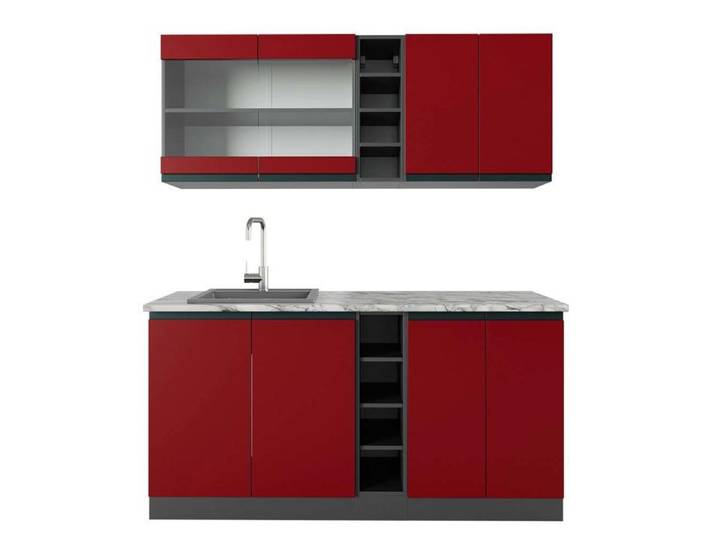 Cuisine R-Line 160cm J-Shape PT Marbre Rouge/Anthracite Vicco 43269