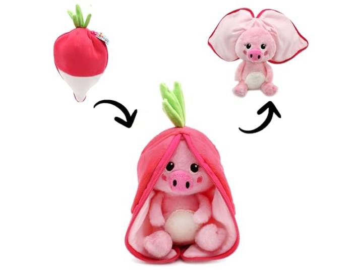 LES DÉGLINGOS - FLIPETZ - Knuffel Piglet Het Varken/Radijs - Omkeerbare verstoppertje - Knuffel voor Baby - Cadeau-ideeën voor de geboorte