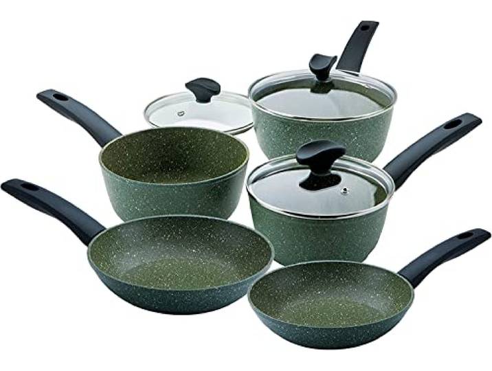 PRESTIGE Umweltfreundliches Topfset Induktion 5tlg mit Bratpfanne 20cm & 24cm - Antihaftbeschichtung auf Pflanzenbasis - Recycelt & Recycelbar - PFOA frei - Kochgeschirr Set
