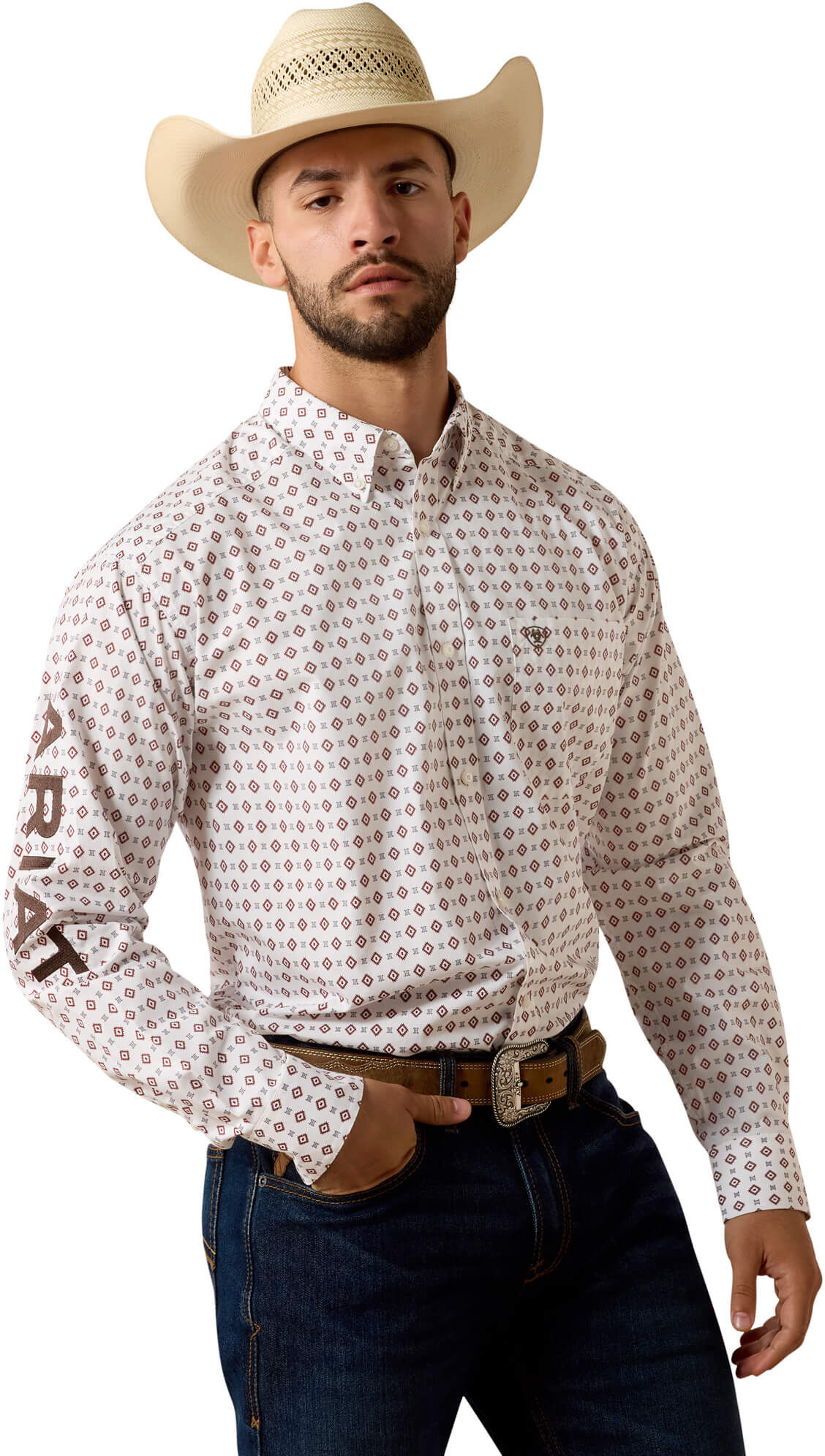 Men's Team Dallas Classic Fit Shirt in White Geo Print Black, Size: 2XLT by Ariat