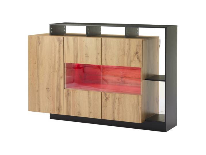 Buffet led 140x44x94cm 3 portes – noir/naturel
