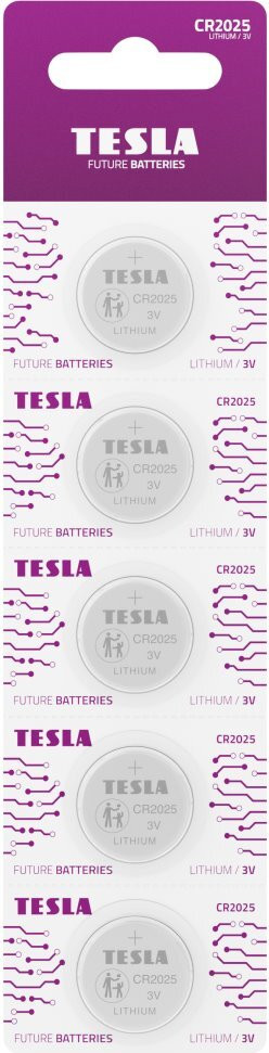 Tesla lithiumbatterij CR2025, 5 stuks