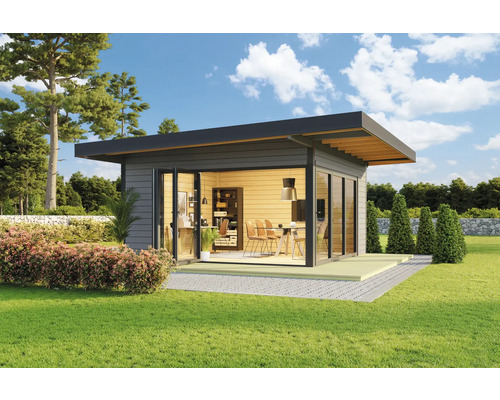Lasita Maja Gartenhaus / Ferienhaus Domeo 9 Carbongrau/Anthrazit, Farbe:carbongrau, Dachform:Pultdach