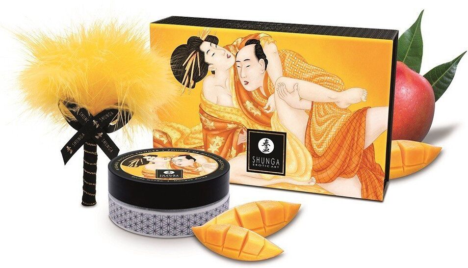 Shunga Mini Coffret poudre corporelle mangue et plumeau assorti