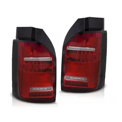 Voll LED Lightbar Rückleuchten passend für VW T6 15-19 Rot/Chrom (Heckklappe / Halogen)