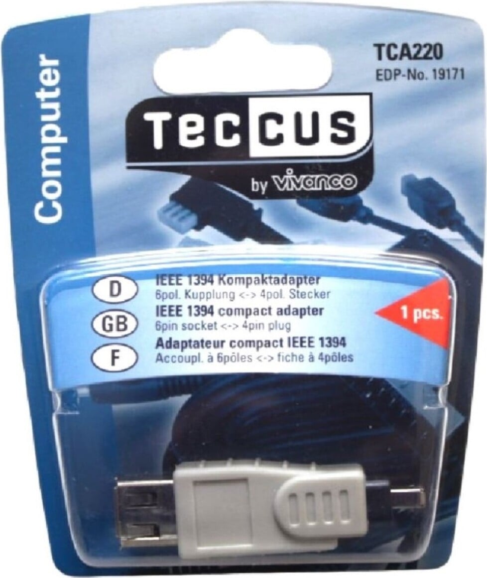 Vivanco FireWire-adapter met 6-polige connector en 4-polige stekker