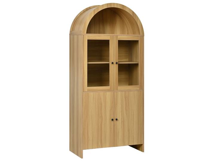 Modfu Kommode aus Spanplatte 78x40x176cm in Natur mit Glastüren, Naturfarben, 78x176x40 cm, Kleinmöbel, Kommoden, Kommoden
