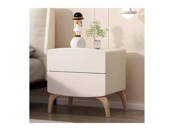 Nachttisch mit Stauraum, große Kapazität, Doppelschubladen, einfacher Nachttisch aus Holz, Reine Farbe, Creme, Organizer for Schlafzimmer, Zuhause(White,Medium)