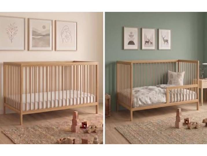 Kids Collective Babybett Kinderbett Gitterbett mit Rausfallschutz Baby Bett stabiles Buchenholz Juniorbett Made in Europe Kinderzimmer Jugendzimmer Möbel 60x120 cm Natur