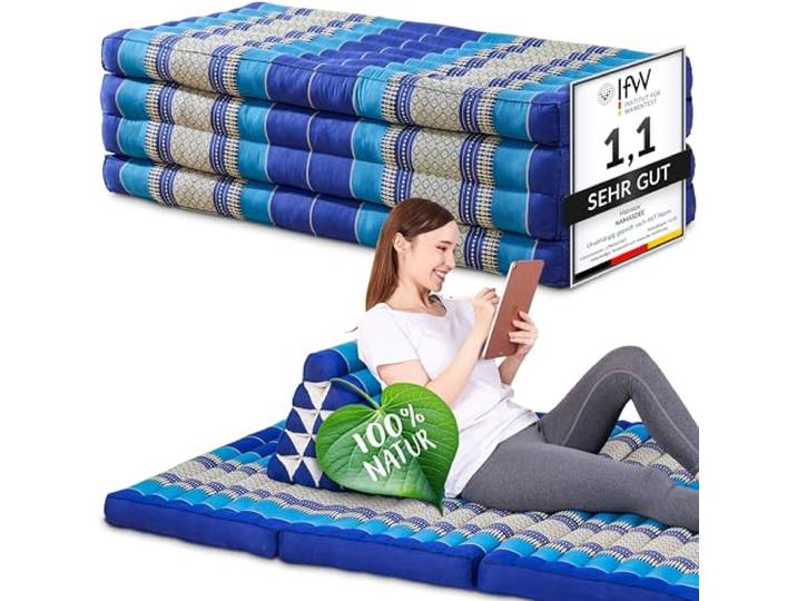 Namasdee Klappmatratze 200x110x8cm mit 100% natürlicher Kapokfüllung (Blau)