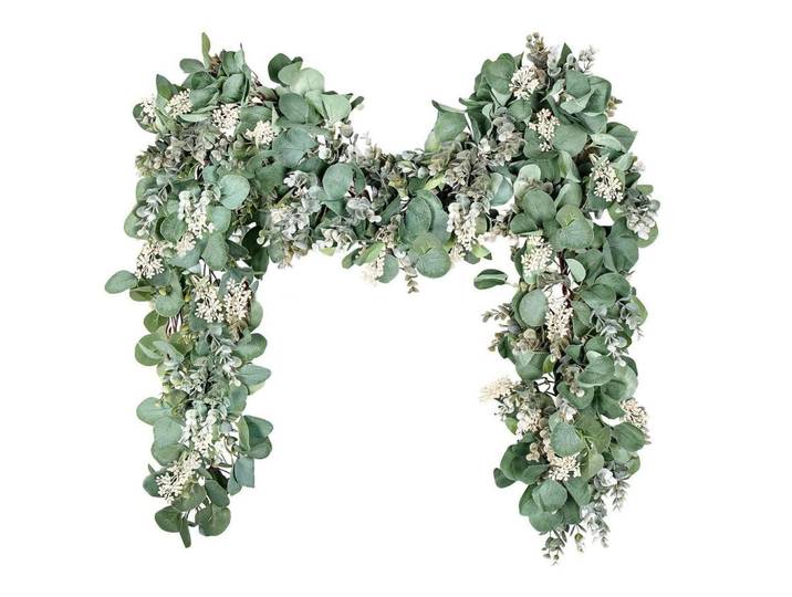 Girlande Eukalyptus 2 m Grün mit Weißen Blumen, Kunststoff, 10 cm, Dekoration, Blumen & Blumentöpfe, Kunstblumen