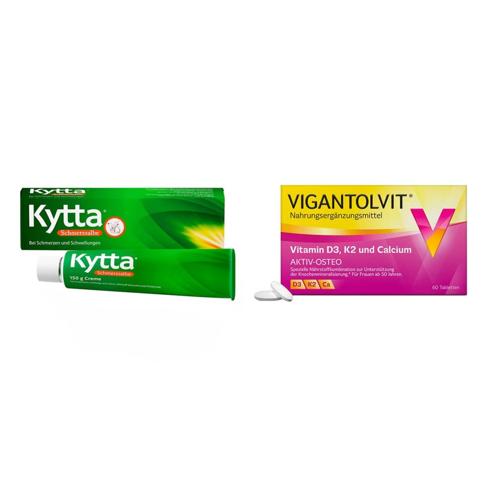 Kytta Schmerzsalbe 150 g + Vigantolvit Vitamin D3 K2 Calcium 60 08102450