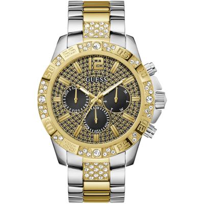 Multifunktionsuhr GUESS "MAJESTIC", silber (silberfarben, gelbgoldfarben), Armbanduhren, Herren, Quarzuhr, Armbanduhr, Herren, Datum, 12/24-Std.-Anzeige,Kristallsteine