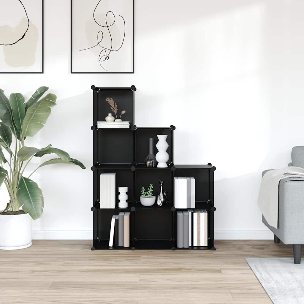 vidaXL Cubes de rangement 9 pcs Noir PP