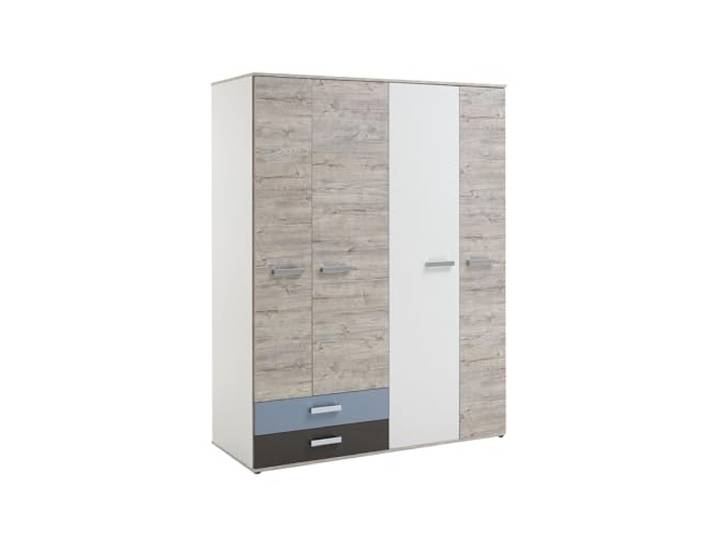 möbelando Kleiderschrank >Nona 9< in Sandeiche Dekor-weiß-Lava-Denim