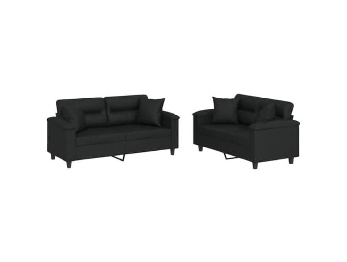 Todiikf 2-TLG. Sofagarnitur mit Kissen Kunstleder Couch Schwarz Zweiteiliges Couch Set für Wohnzimmer, robustes Metallgestell mit pflegeleichtem Kunstlederbezug und 4 Zierkissen.