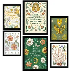 POSTER Set Mit 6 Drucken Mit Freundlichkeit In Der Brillanten Groovy Dekorative Rahmen Für Ihr Zuhause Wandkunstdruck A3 & A4 Schwarzer Rahmen