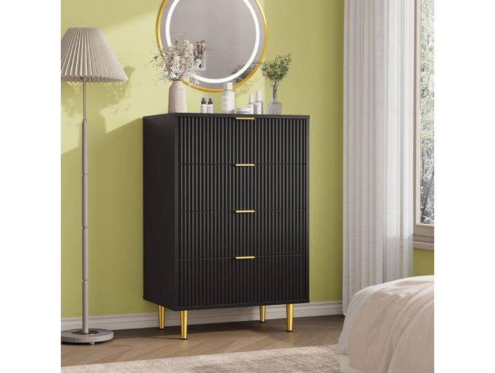 COMMODE DE CHAMBRE -Commode à 4 tiroirs - Commode buffet meuble étroit et moderne-petit meuble de rangement 60×40×94 cm noir