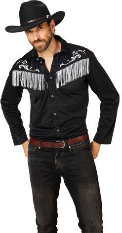 Cowboy-Hemd mit Fransen, schwarz/weiß