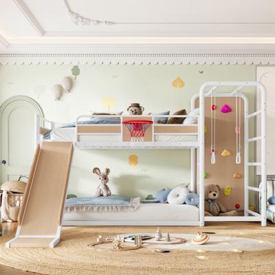 Telepassa Metal Loft/Bunk Bed with Basketball Hoop,Climbing Wall