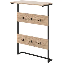 COSTWAY Wandgarderobe mit Ablage, Wandregal mit 6 Haken, industrielle Garderobe mit Metallrahmen, naturfarben