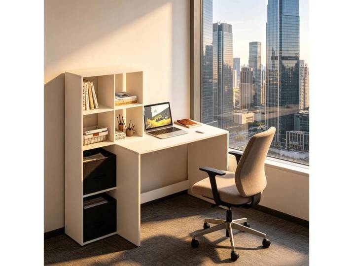Bureau Blanc Avec Etagere Bureau Informatique Moderne FloraGrace Pour Bureau Ou Chambre Facile A Assembler 140 5x134x50cm