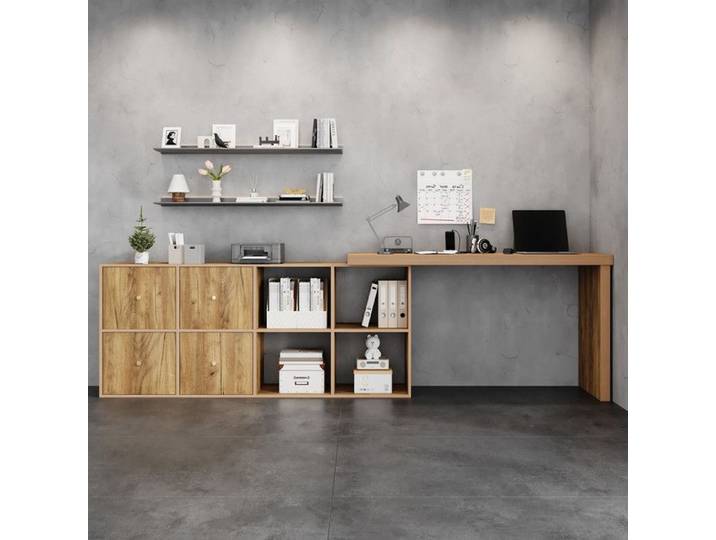 NuvlaGu - Bureau d'angle avec plateau pivotant à 360° avec 4 niches et 4 tiroirs idéal pour une pièce ou un bureau - Bois