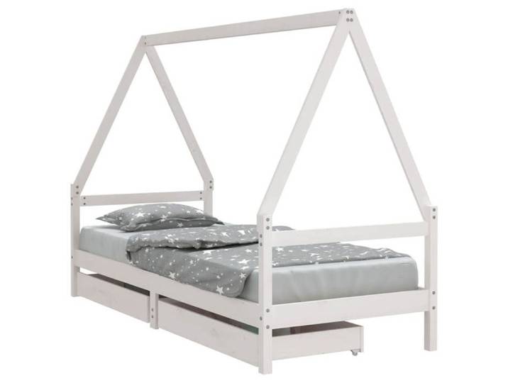 SALE 2026 Lit Jeune tout-petit Blanc - Structure de lit pour Fille/Garçon - Cadre de lit enfant tiroirs blanc 80x200cm bois de pin