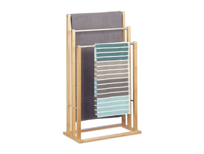 Relaxdays Porte-serviettes sur pied 3 bras bambou