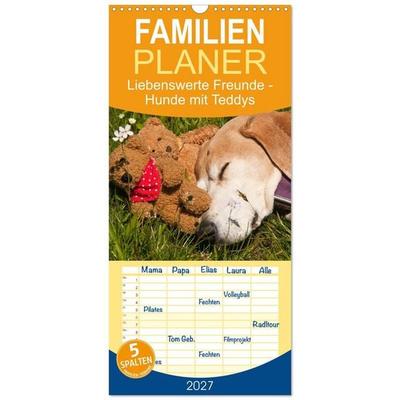 Familienplaner 2027 - Liebenswerte Freunde - Hunde mit Teddys mit 5 Spalten (Wandkalender, 21 x 45 cm) CALVENDO