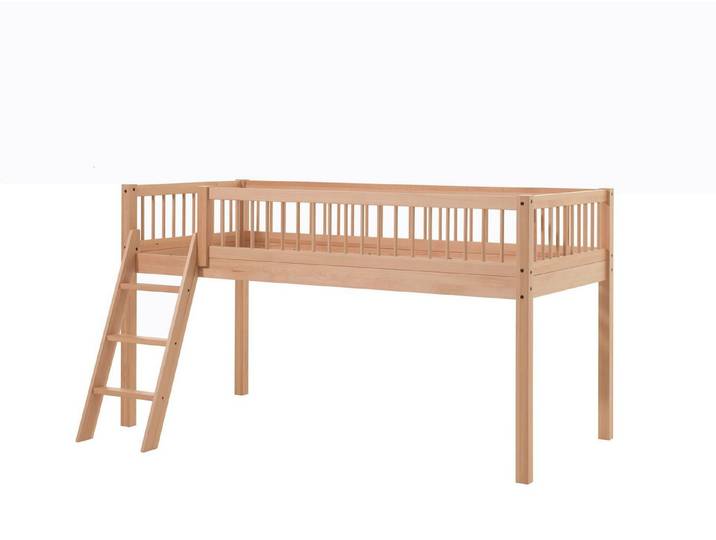 58 aufm Kessel Kinderbett Halbhohes Bett Kelci 90x200 mit Leiter Buche Massivholz natur (inkl. Versand, Lieferung bis Verwendungsstelle), Spiel- und Schlafbereich kombiniert durch erhöhte Bauweise