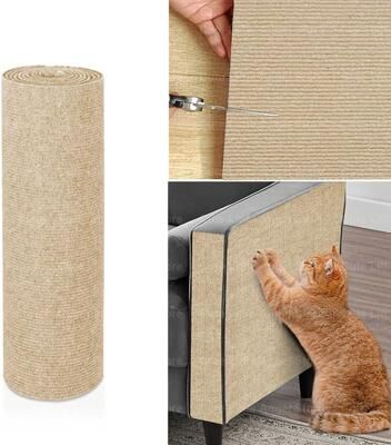 Inspired Finds Large Self Adhesive Cat Scratch Mat For Sofa Protection   Trimmable Anti Scratch Furniture Guard khaki